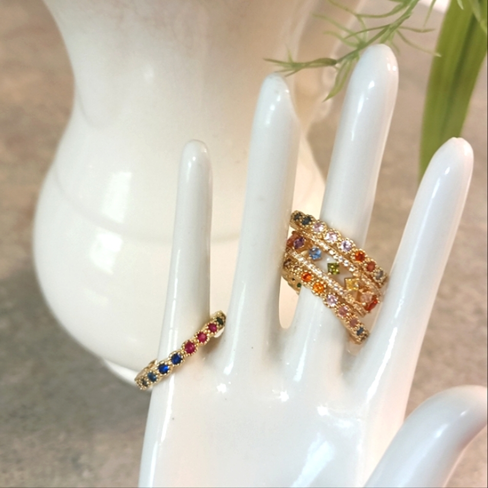 🌈New Rainbow CZ Ring & (2) Matching Rainbow CZ Bands (6)🌈 - Picture 6 of 14